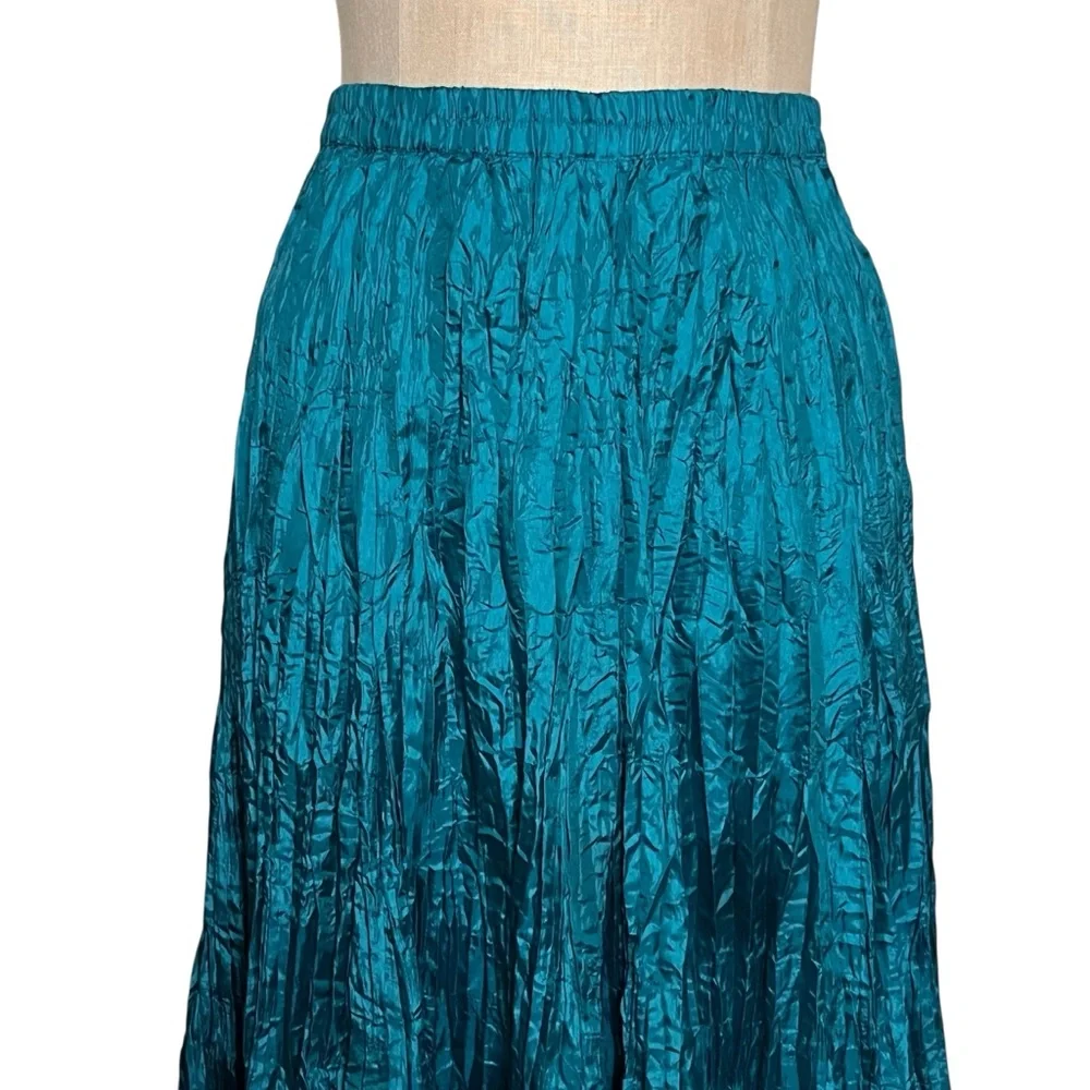 Soft Surroundings Mizu Crinkle Maxi Skirt Teal Boho Flowy Elastic Waist XS